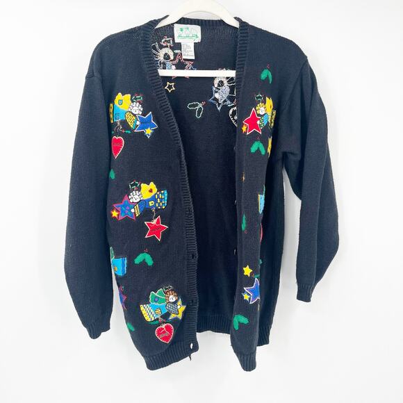 The Quacker Factory Womens Vintage Angels Ugly Christmas Sweater Cardigan Size L - Picture 7 of 9